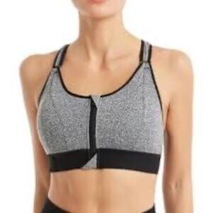 Womens Front Zip Grey/Black Sports Bra With pads Size L Gymwear Athletics NWOT